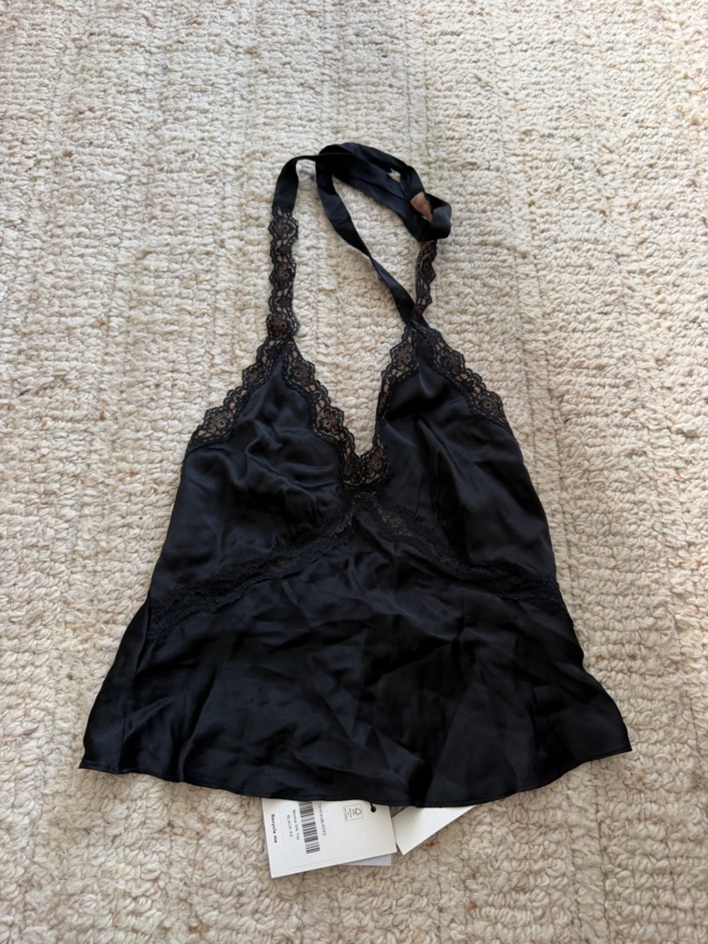 Reformation Black Lace-Trim Silk Camisole